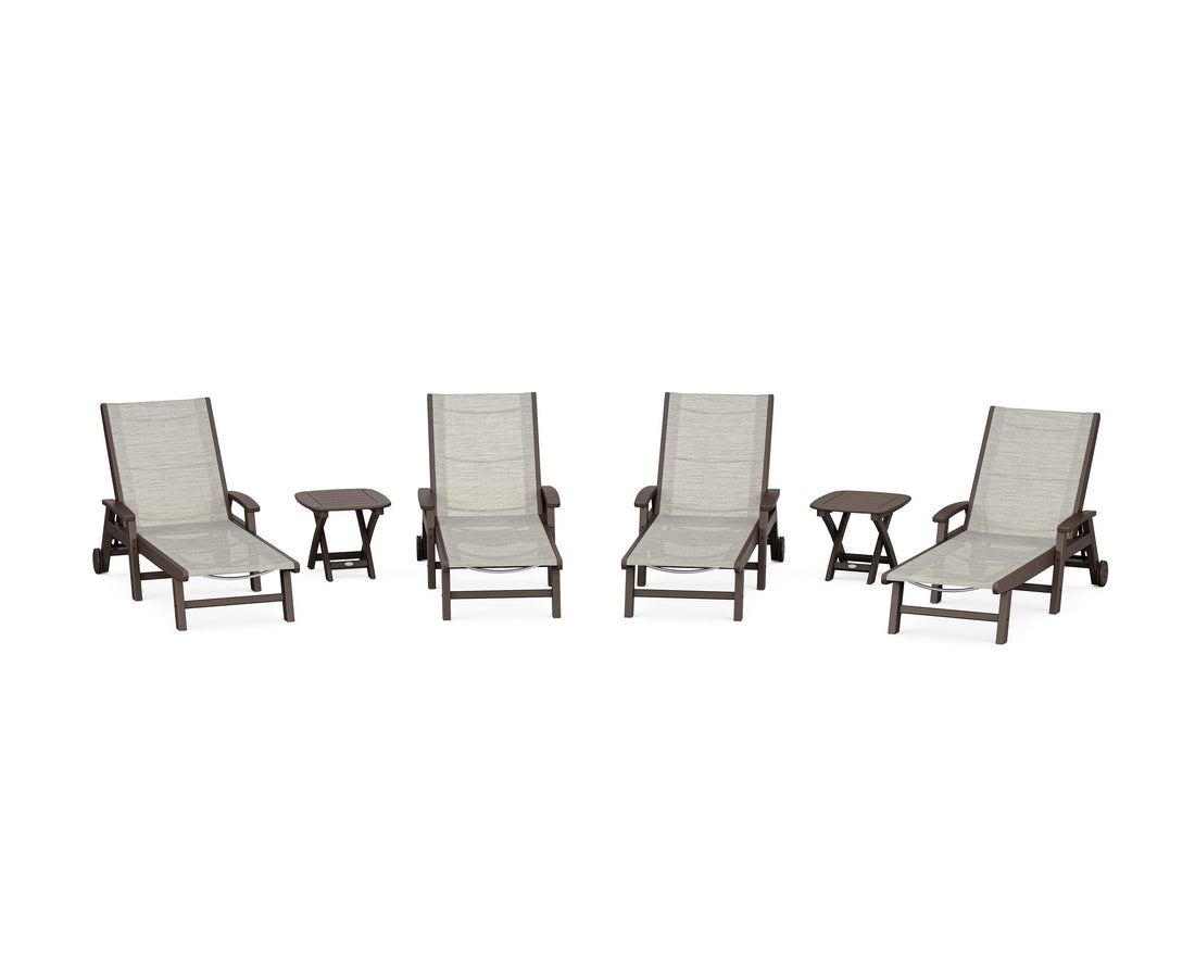 POLYWOOD Coastal Chaise 6-Piece Set with Wheels in Mahogany / Birch