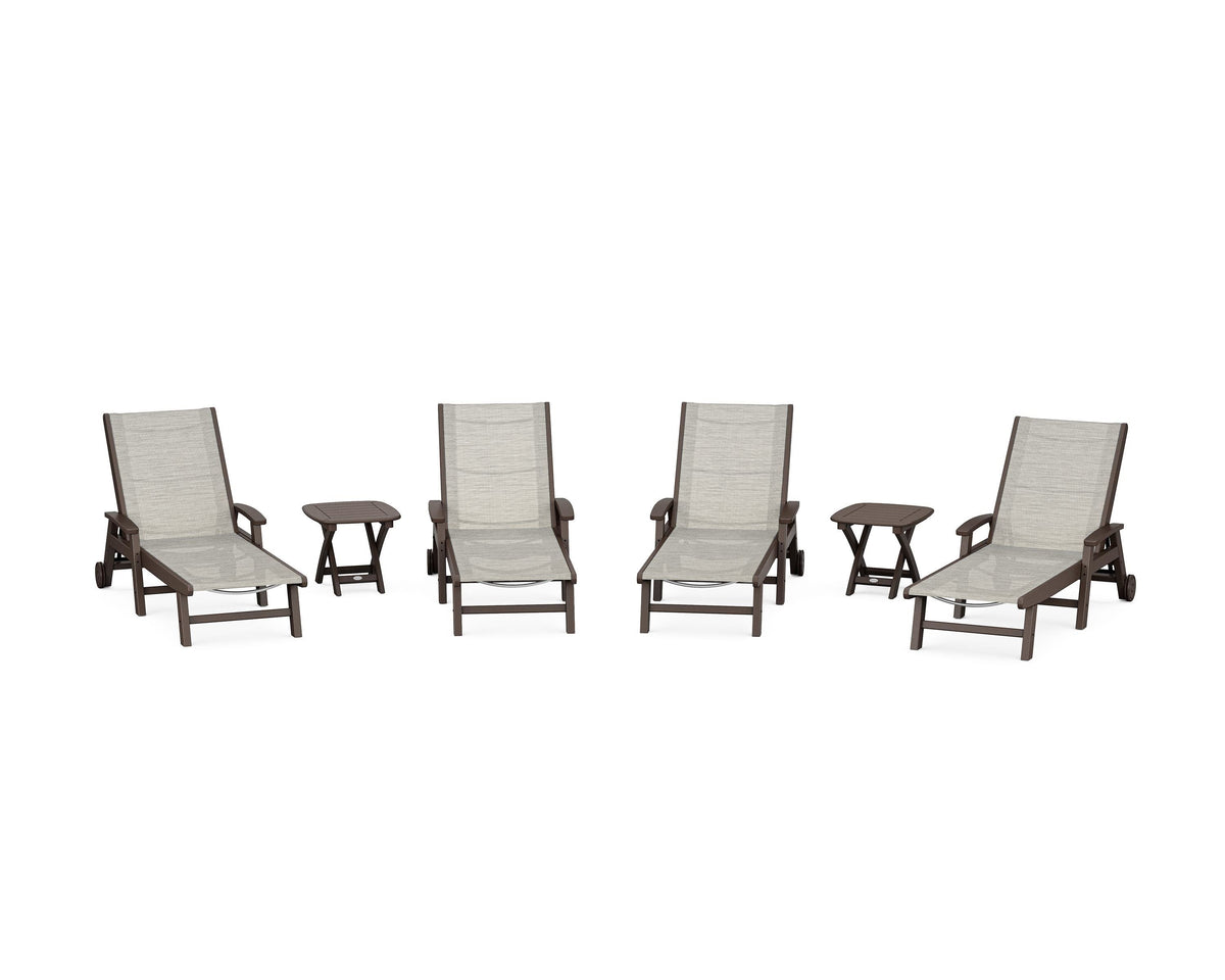 POLYWOOD Coastal Chaise 6-Piece Set with Wheels in Mahogany / Birch