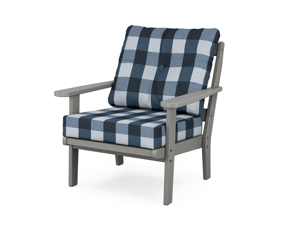 POLYWOOD Mission Deep Seating Chair in Slate Grey / Buffalo Plaid Marine Indigo