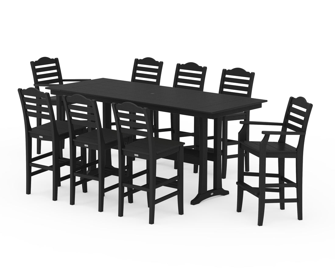 POLYWOOD Savannah 9-Piece Farmhouse Bar Set with Trestle Legs in Black