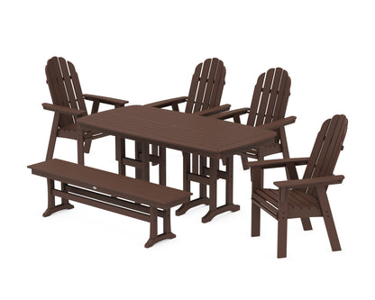 POLYWOOD Vineyard Curveback Adirondack Chair 6-Piece Dining Set with Bench in Mahogany