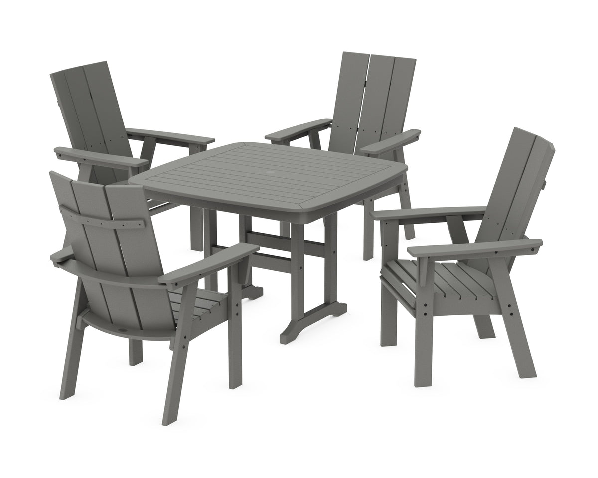POLYWOOD Modern Curveback Adirondack 5-Piece Dining Set - 44" Table in Slate Grey