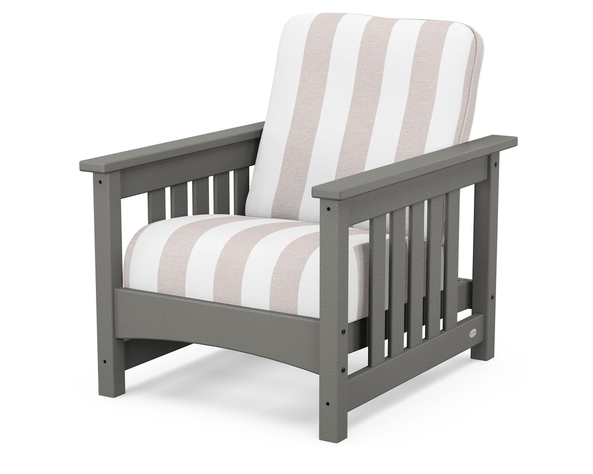 POLYWOOD Club Mission Chair in Slate Grey / Cabana Stripe Dune Burlap
