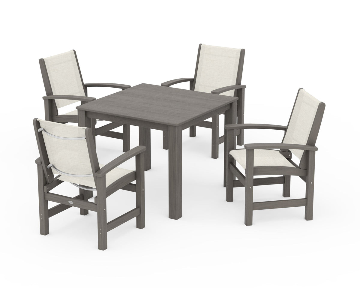 POLYWOOD Coastal 5-Piece Parsons Dining Set in Driftwood / Parchment