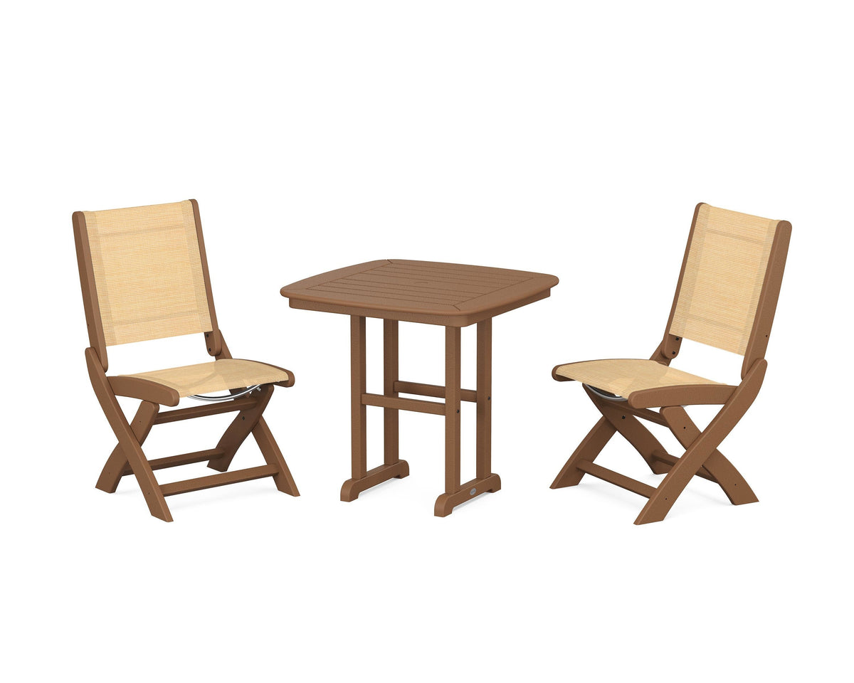 POLYWOOD Coastal Folding Side Chair 3-Piece Dining Set in Teak / Dupioni Apricot