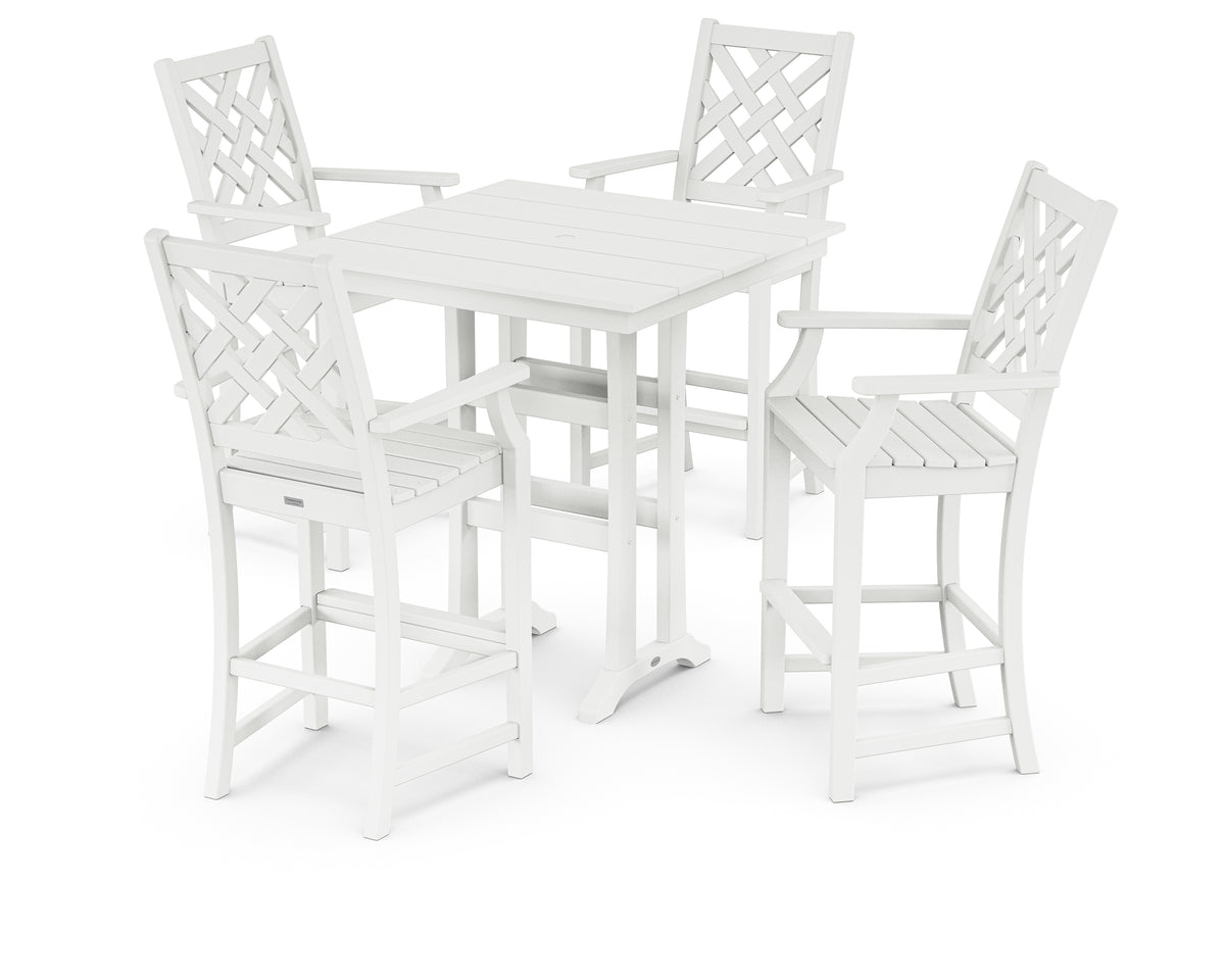 POLYWOOD Country Living Wovendale 5-Piece Farmhouse Bar Set with Trestle Legs in White