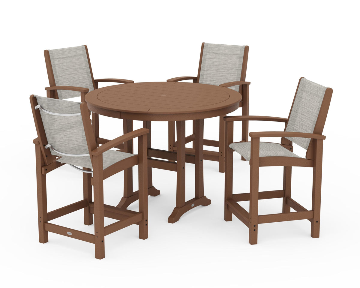 POLYWOOD Coastal 5-Piece Counter Set in Teak / Birch