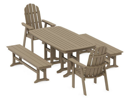 POLYWOOD Vineyard Adirondack 5-Piece Dining Set with Benches - 37" x 72" Table in Vintage Sahara