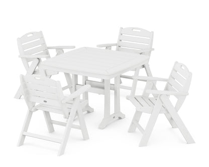 POLYWOOD Nautical Folding Lowback Chair 5-Piece Dining Set with Trestle Legs - 37" Table in White