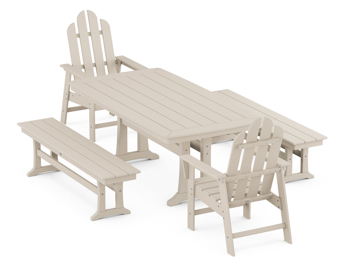 POLYWOOD Long Island 5-Piece Dining Set with Trestle Legs - 38" x 73" Table in Sand