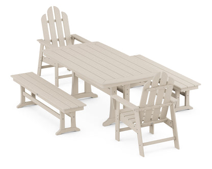 POLYWOOD Long Island 5-Piece Dining Set with Trestle Legs - 38" x 73" Table in Sand