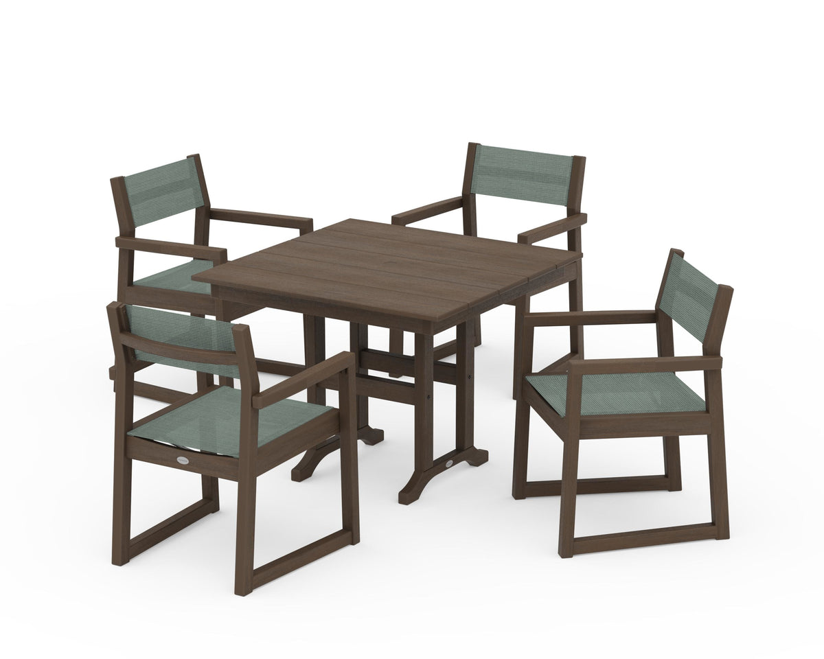 POLYWOOD EDGE Sling Arm Chair 5-Piece Farmhouse Dining Set in Kona / Dupioni Sea Mist