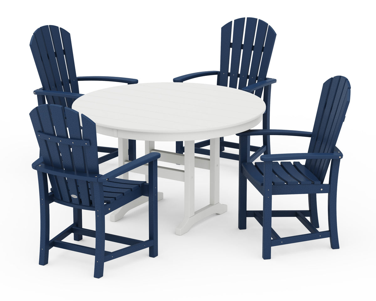 POLYWOOD Palm Coast 5-Piece Round Farmhouse Dining Set in Navy / White