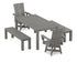 POLYWOOD Modern Curveback Adirondack 5-Piece Parsons Swivel Dining Set with Benches in Slate Grey