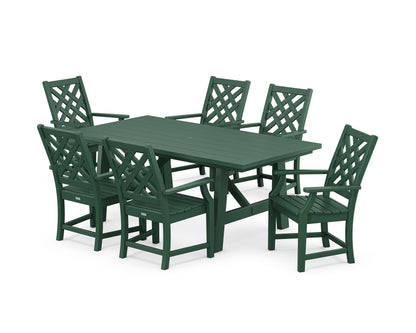 POLYWOOD Wovendale Arm Chair 7-Piece Rustic Farmhouse Dining Set in Green