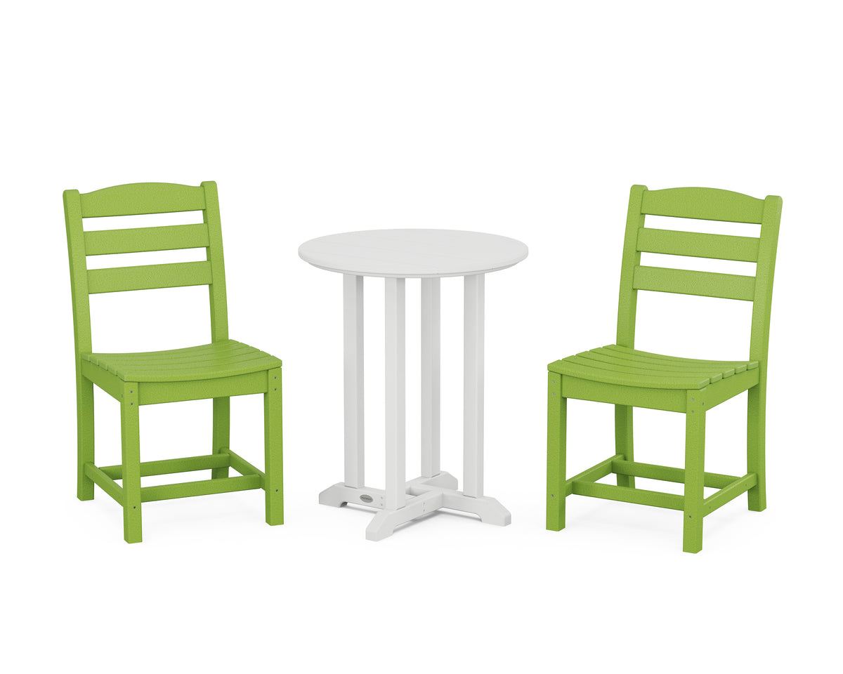 POLYWOOD La Casa Café Side Chair 3-Piece Round Bistro Dining Set in Lime / White