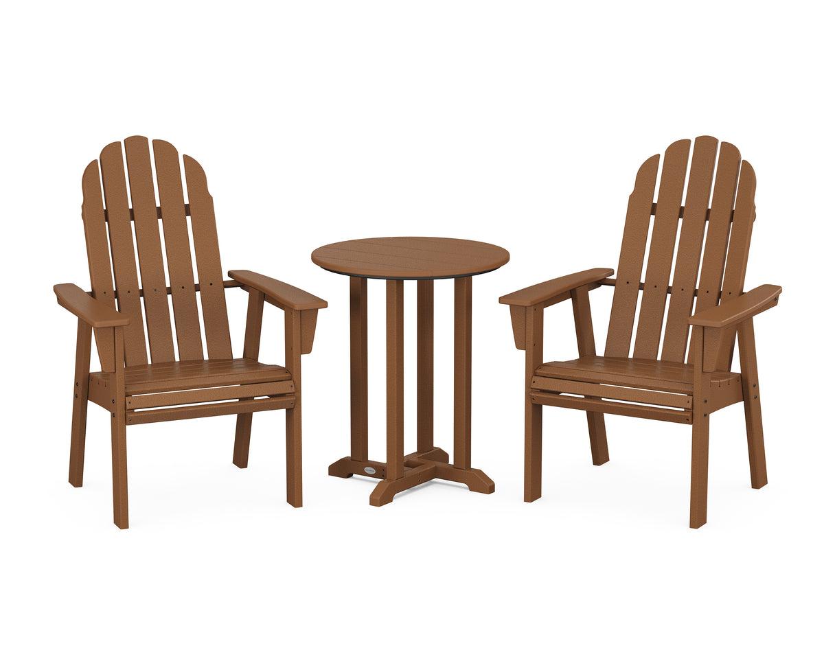 POLYWOOD Vineyard Adirondack 3-Piece Round Bistro Dining Set in Teak