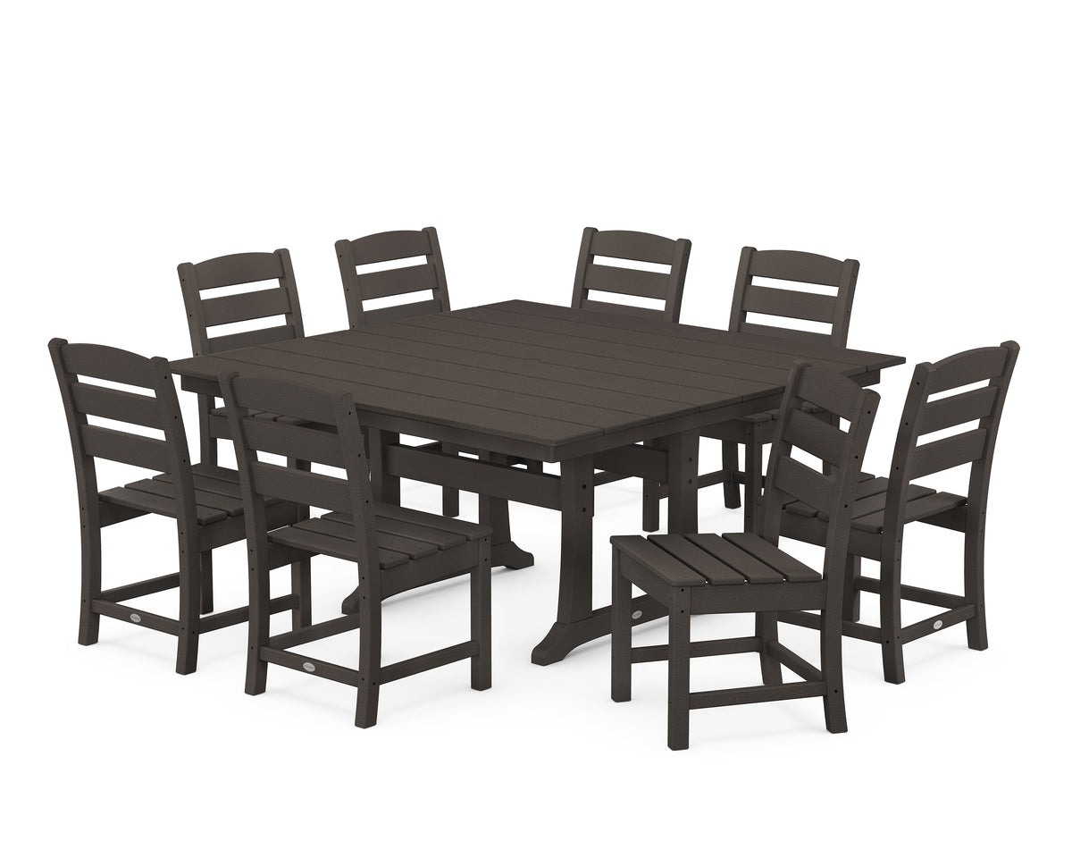 POLYWOOD Lakeside 9-Piece Farmhouse Trestle Dining Set in Vintage Coffee