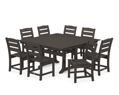 POLYWOOD Lakeside 9-Piece Farmhouse Trestle Dining Set in Vintage Coffee