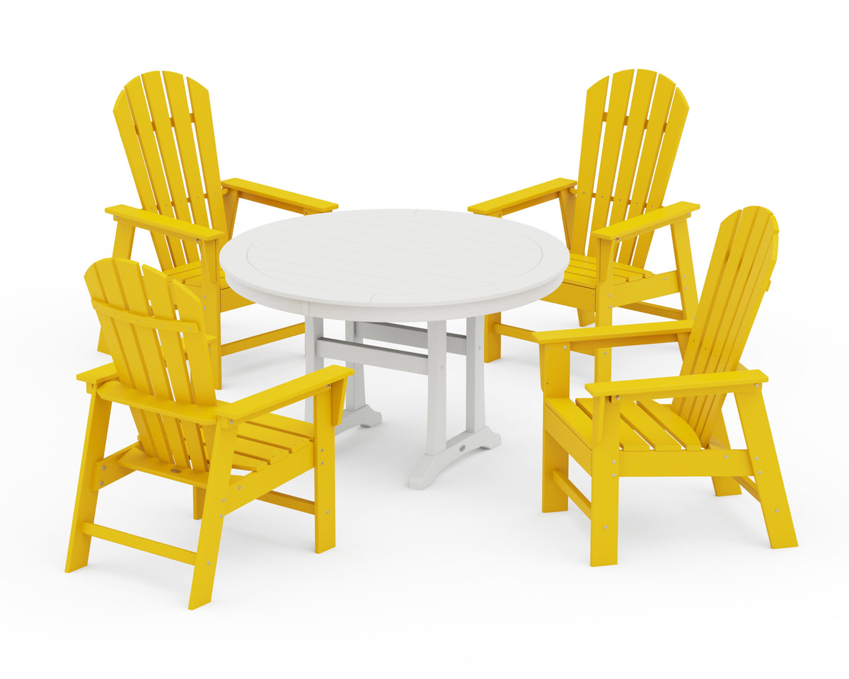 POLYWOOD South Beach 5-Piece Round Dining Set with Trestle Legs in Lemon / White