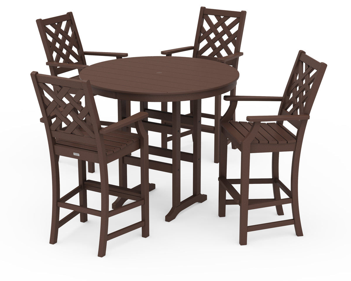 POLYWOOD Country Living Wovendale 5-Piece Round Farmhouse Bar Set in Mahogany