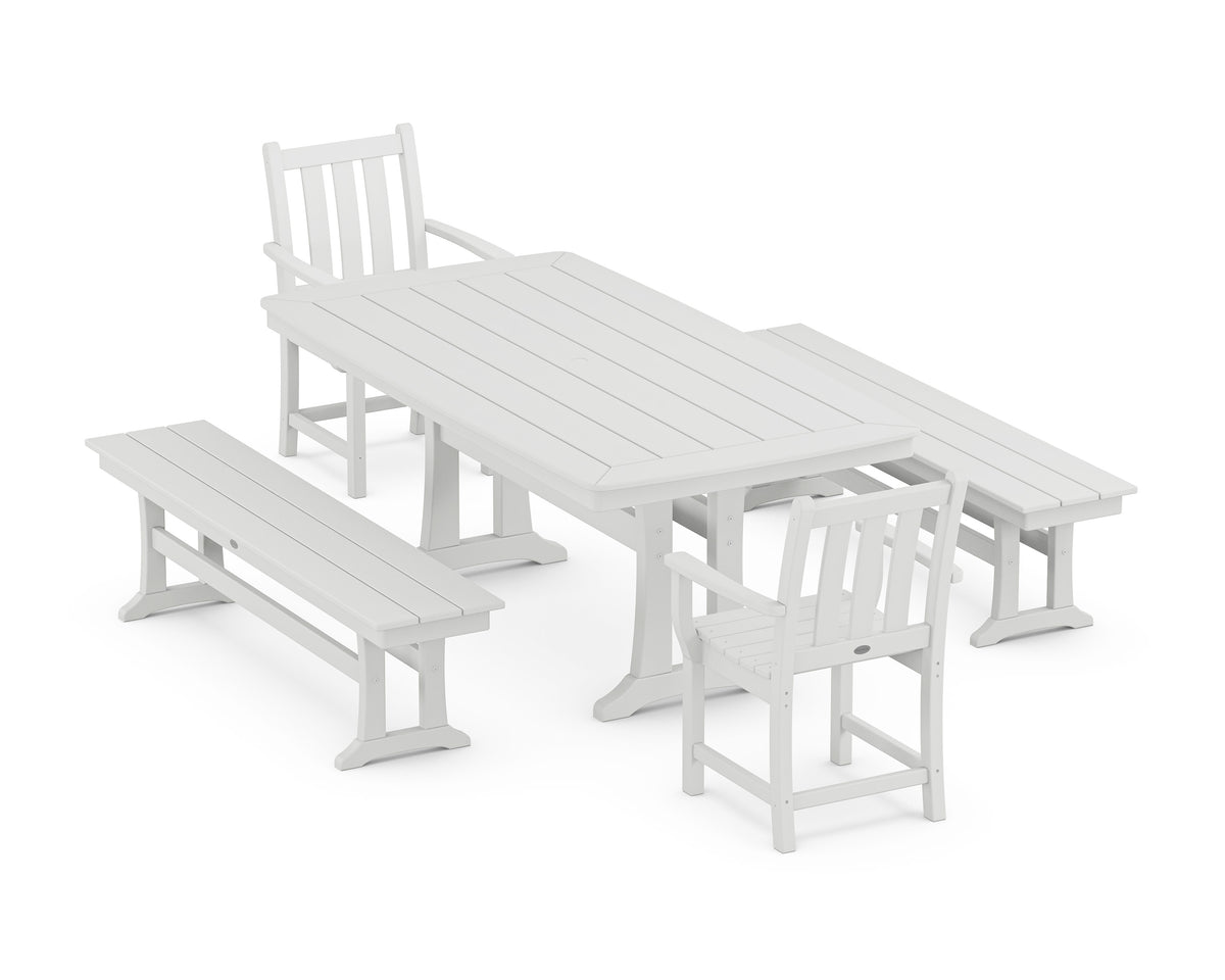 POLYWOOD Traditional Garden 5-Piece Dining Set with Trestle Legs - 38" x 73" Table in White