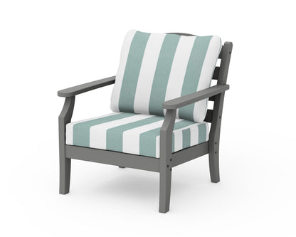 POLYWOOD Savannah Deep Seating Chair in Slate Grey / Cabana Stripe Glacier Spa