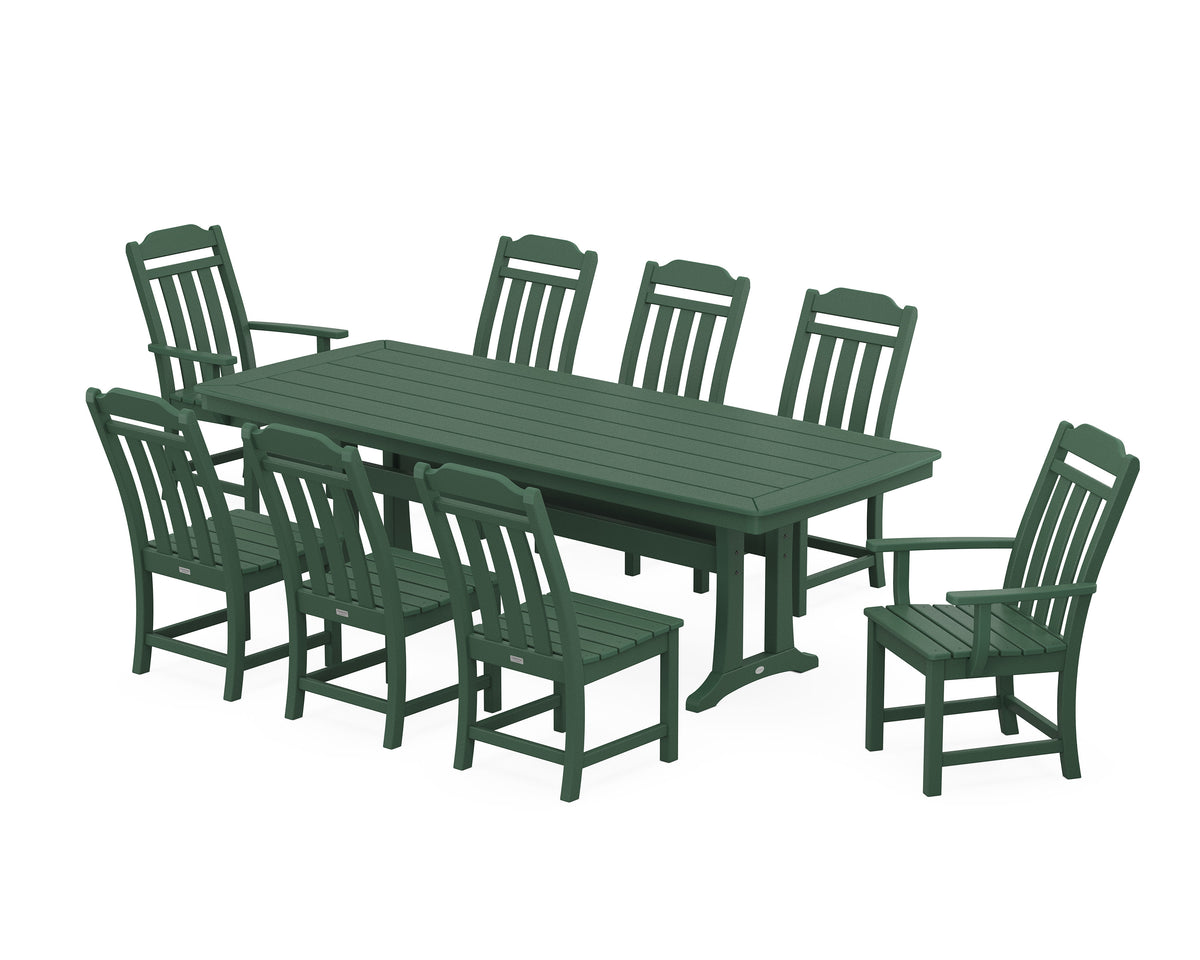 POLYWOOD Cottage 9-Piece Dining Set with Trestle Legs in Green
