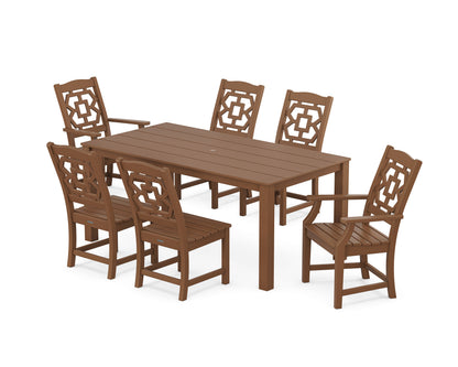 POLYWOOD Chinoiserie 7-Piece Parsons Dining Set in Teak