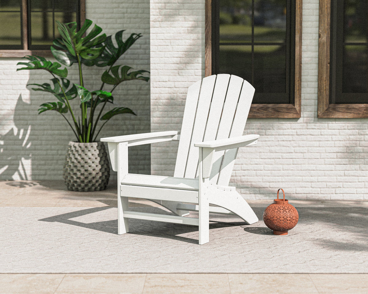 POLYWOOD Nautical Adirondack Chair in White styled outdoors