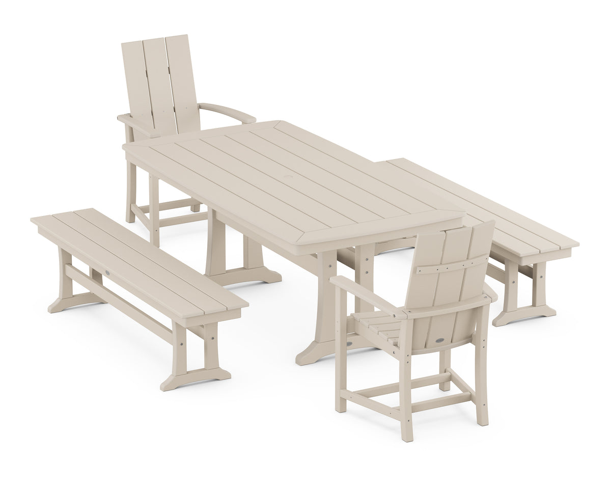 POLYWOOD Modern Adirondack 5-Piece Dining Set with Trestle Legs - 38" x 73" Table in Sand