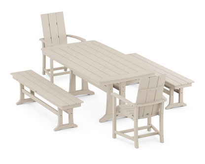 POLYWOOD Modern Adirondack 5-Piece Dining Set with Trestle Legs - 38" x 73" Table in Sand
