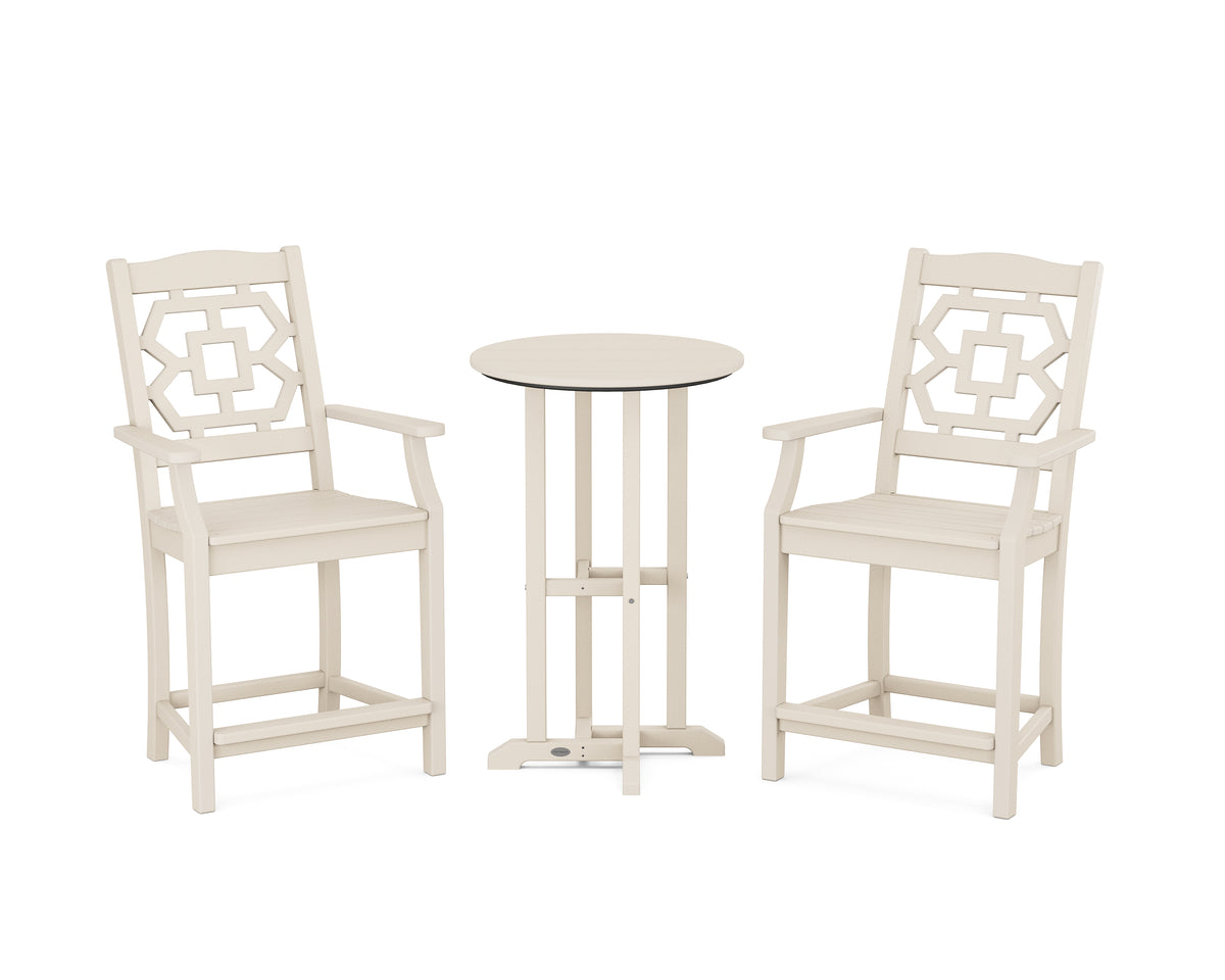 POLYWOOD Chinoiserie 3-Piece Farmhouse Bistro Counter Set in Sand