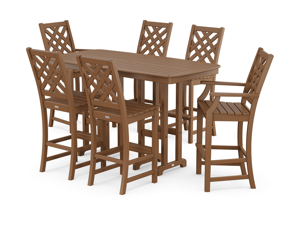 POLYWOOD Country Living Wovendale 7-Piece Bar Set in Teak