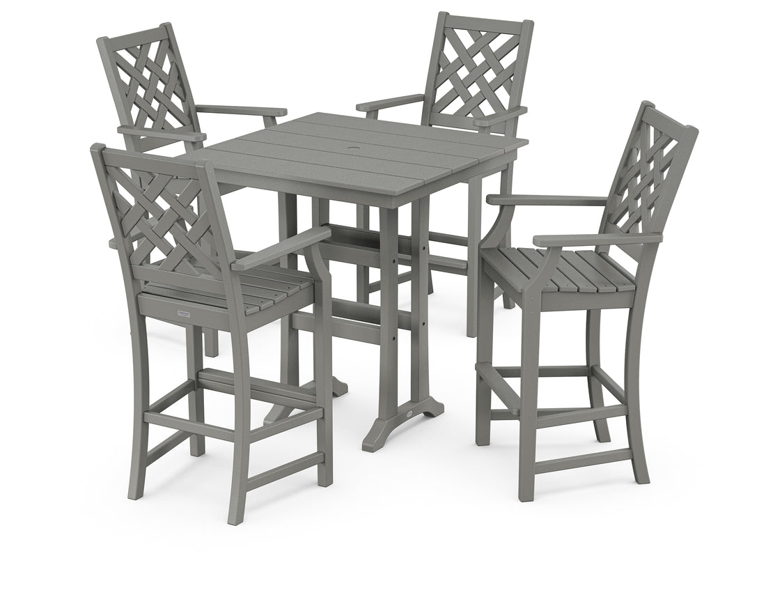 POLYWOOD Country Living Wovendale 5-Piece Farmhouse Bar Set with Trestle Legs in Slate Grey