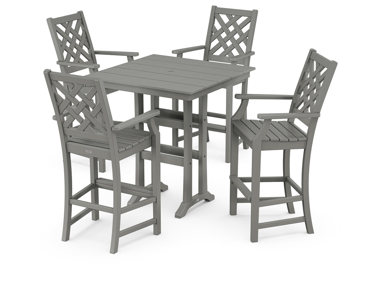 POLYWOOD Country Living Wovendale 5-Piece Farmhouse Bar Set with Trestle Legs in Slate Grey