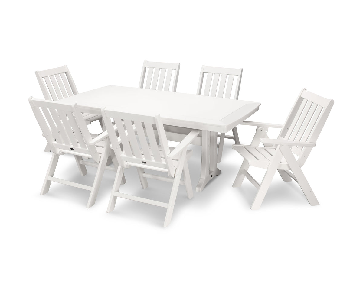 POLYWOOD Vineyard Folding Chair 7-Piece Dining Set with Trestle Legs in White