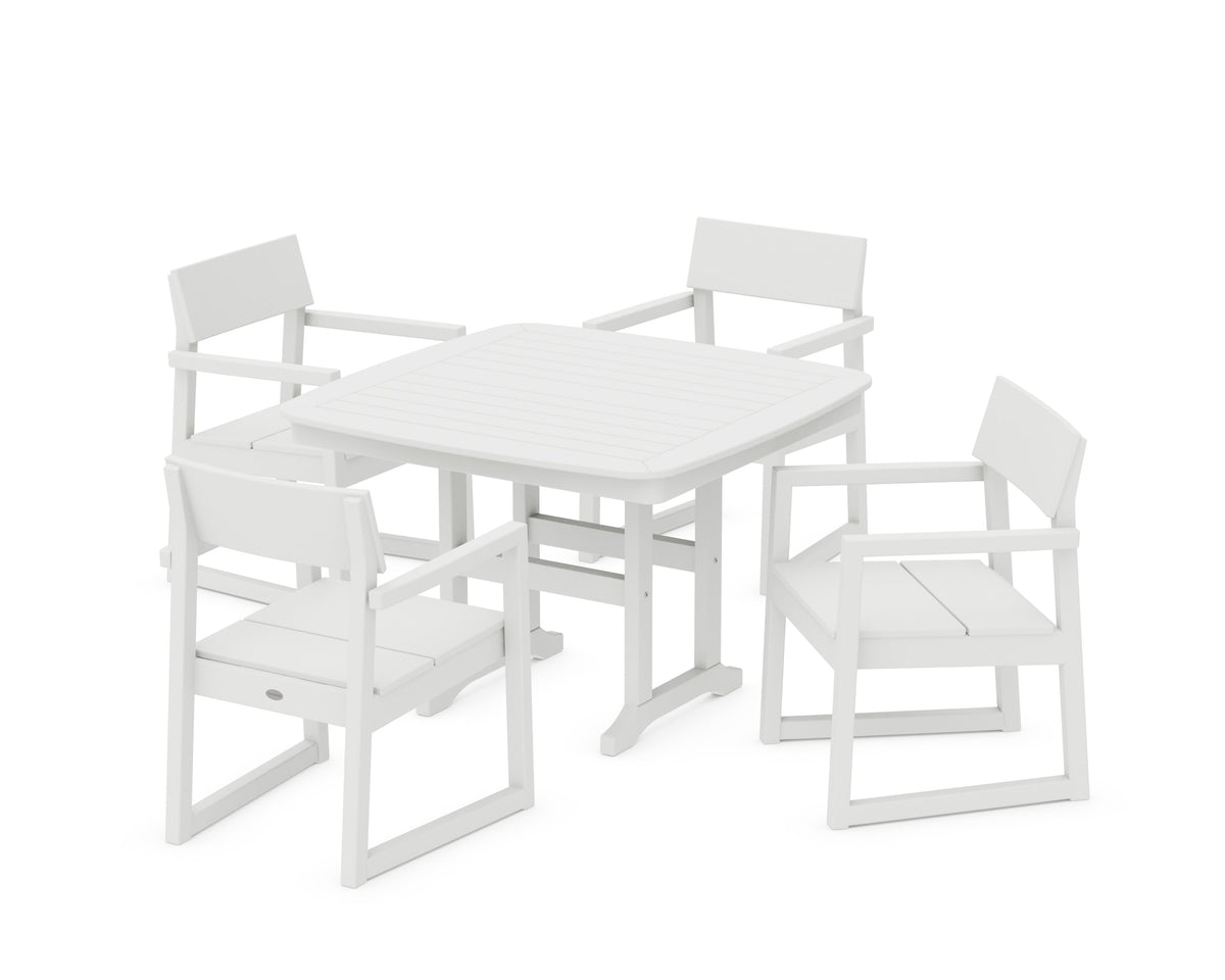 POLYWOOD EDGE 5-Piece Dining Set with Trestle Legs (Nautical 44" Table) in White