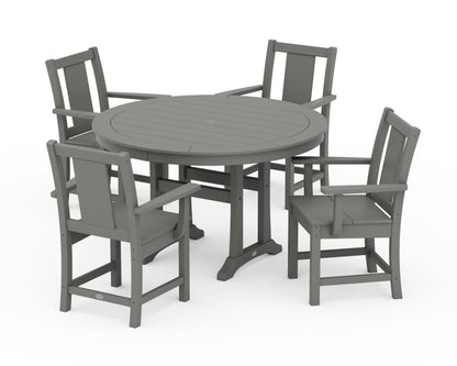 POLYWOOD Prairie 5-Piece Round Dining Set with Trestle Legs in Slate Grey