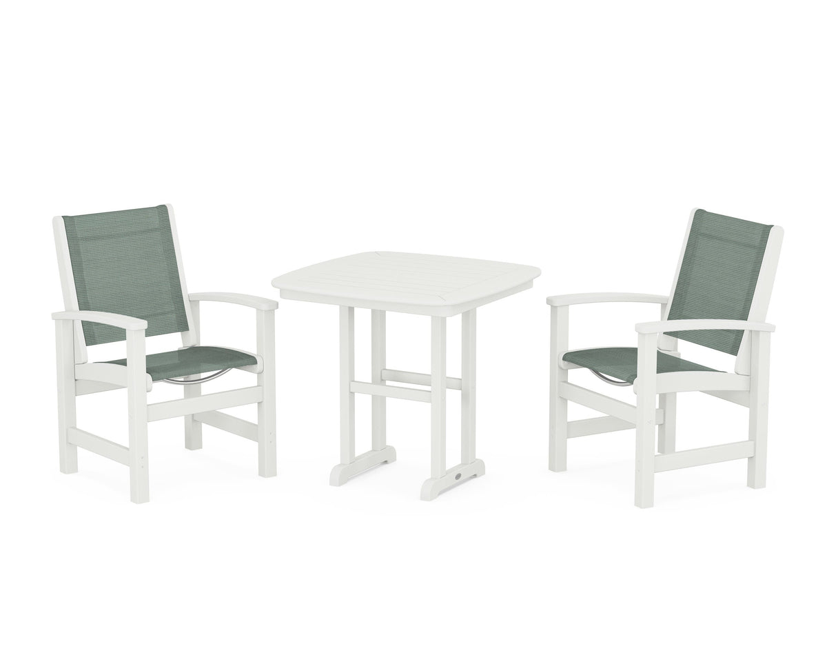 POLYWOOD Coastal 3-Piece Dining Set in Vintage White / Dupioni Sea Mist