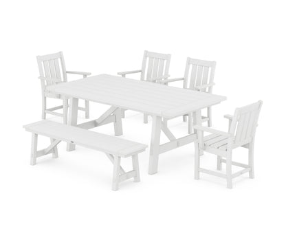 POLYWOOD Oxford 6-Piece Rustic Farmhouse Dining Set with Bench in White