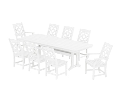 POLYWOOD Chinoiserie 9-Piece Dining Set with Trestle Legs in White
