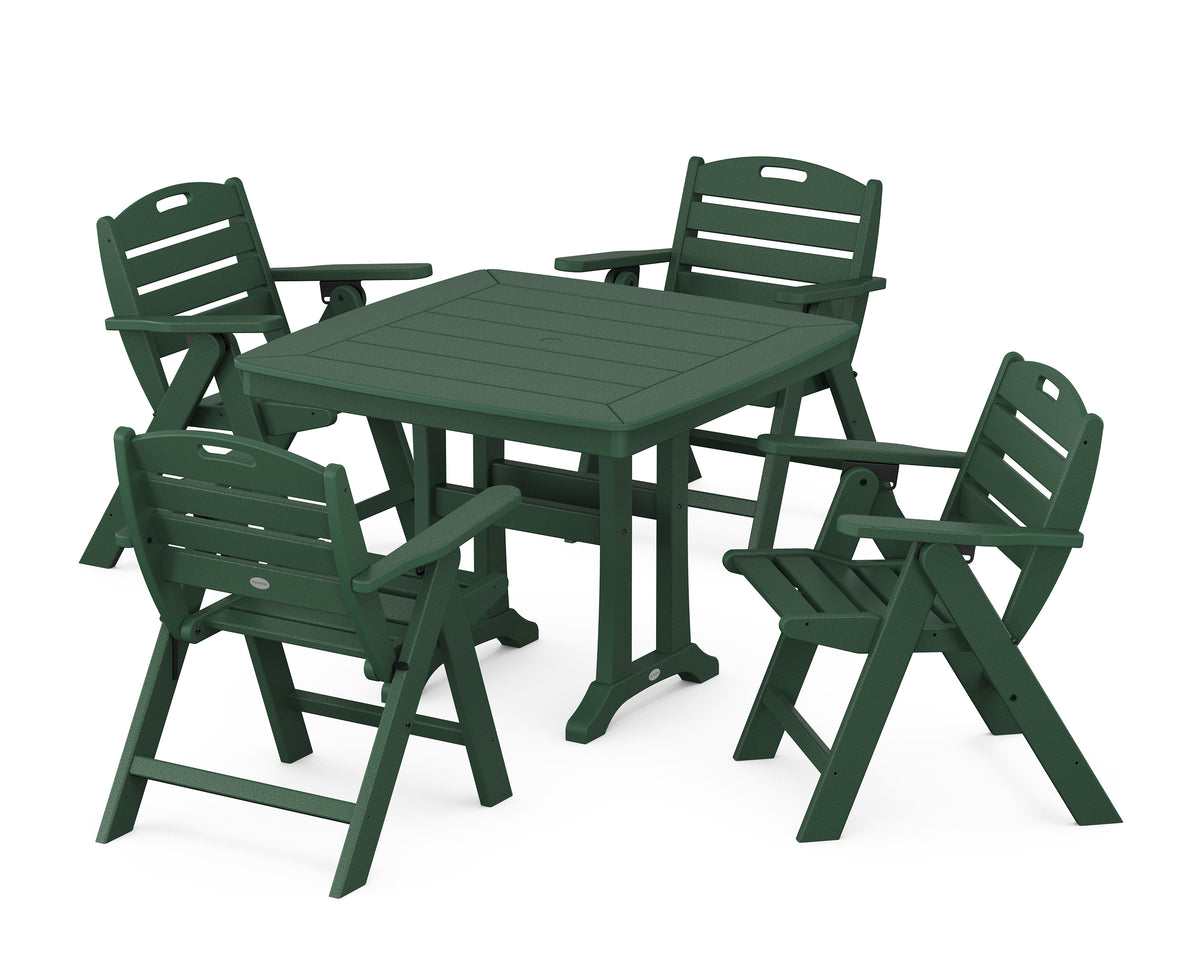 POLYWOOD Nautical Folding Lowback Chair 5-Piece Dining Set with Trestle Legs - 37" Table in Green