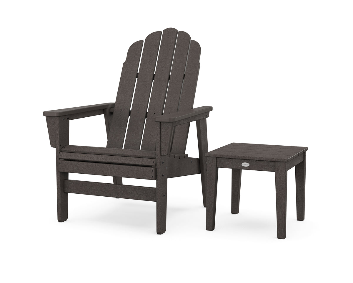 POLYWOOD Vineyard Grand Upright Adirondack Chair with Side Table in Vintage Coffee