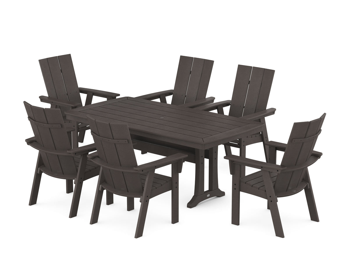 POLYWOOD Modern Curveback Adirondack 7-Piece Dining Set with Trestle Legs in Vintage Coffee