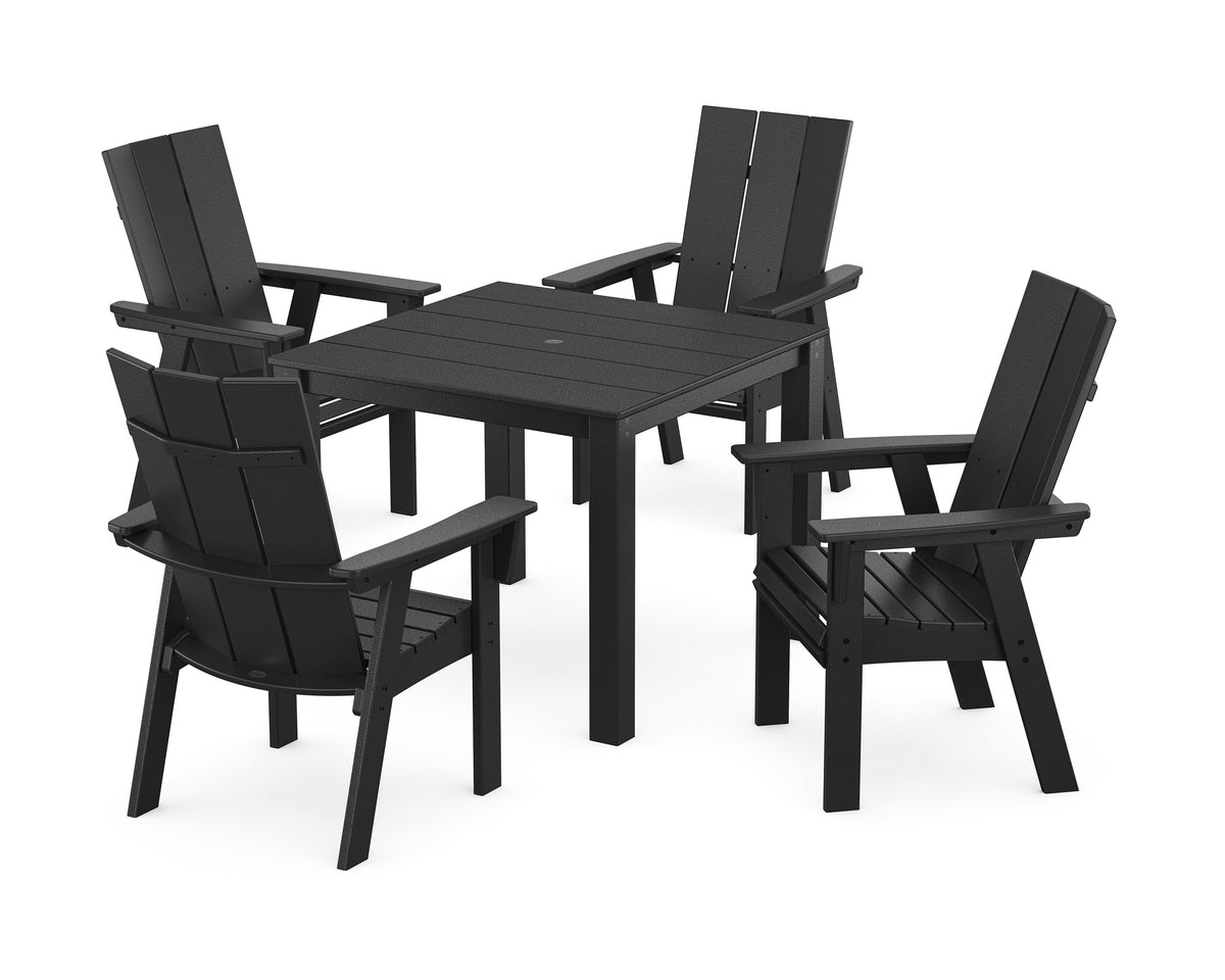 POLYWOOD Modern Curveback Adirondack 5-Piece Parsons Dining Set in Black