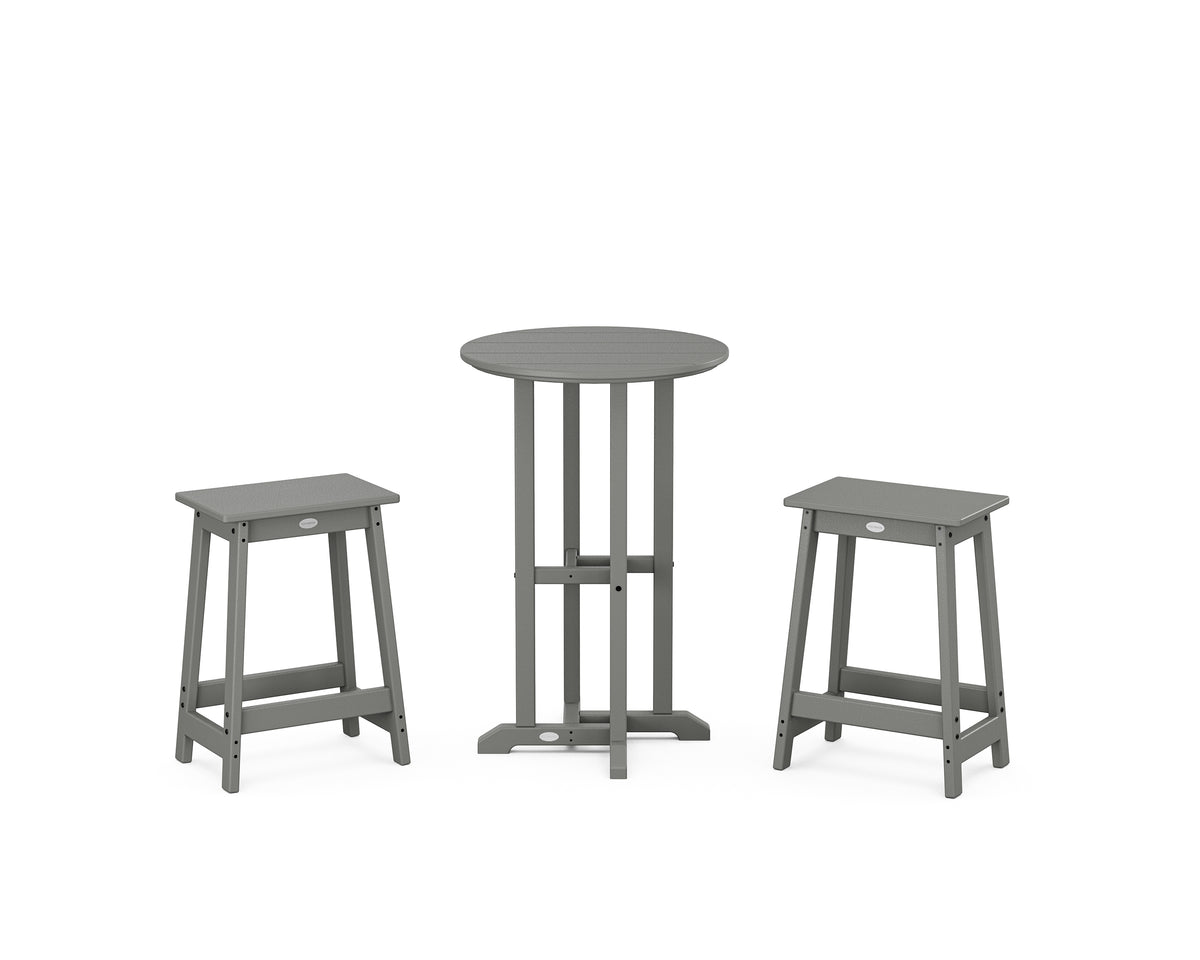 POLYWOOD Modern Studio Counter Stool 3-Piece Bistro Set in Slate Grey