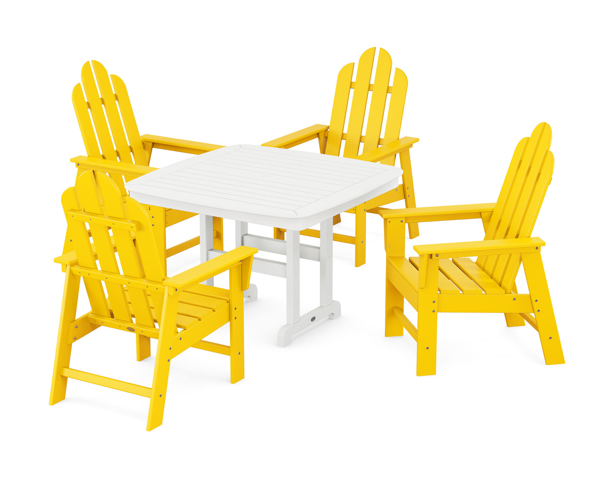 POLYWOOD Long Island 5-Piece Dining Set with Trestle Legs - 44" Table in Lemon / White
