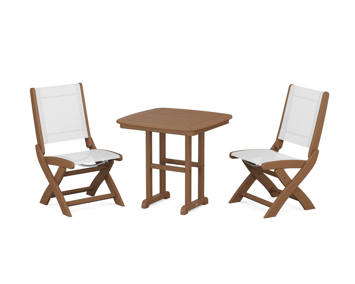 POLYWOOD Coastal Folding Side Chair 3-Piece Dining Set in Teak / White