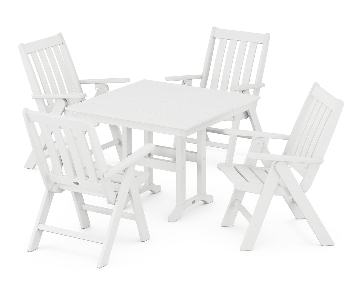 POLYWOOD Vineyard Folding Chair 5-Piece Farmhouse Dining Set in White
